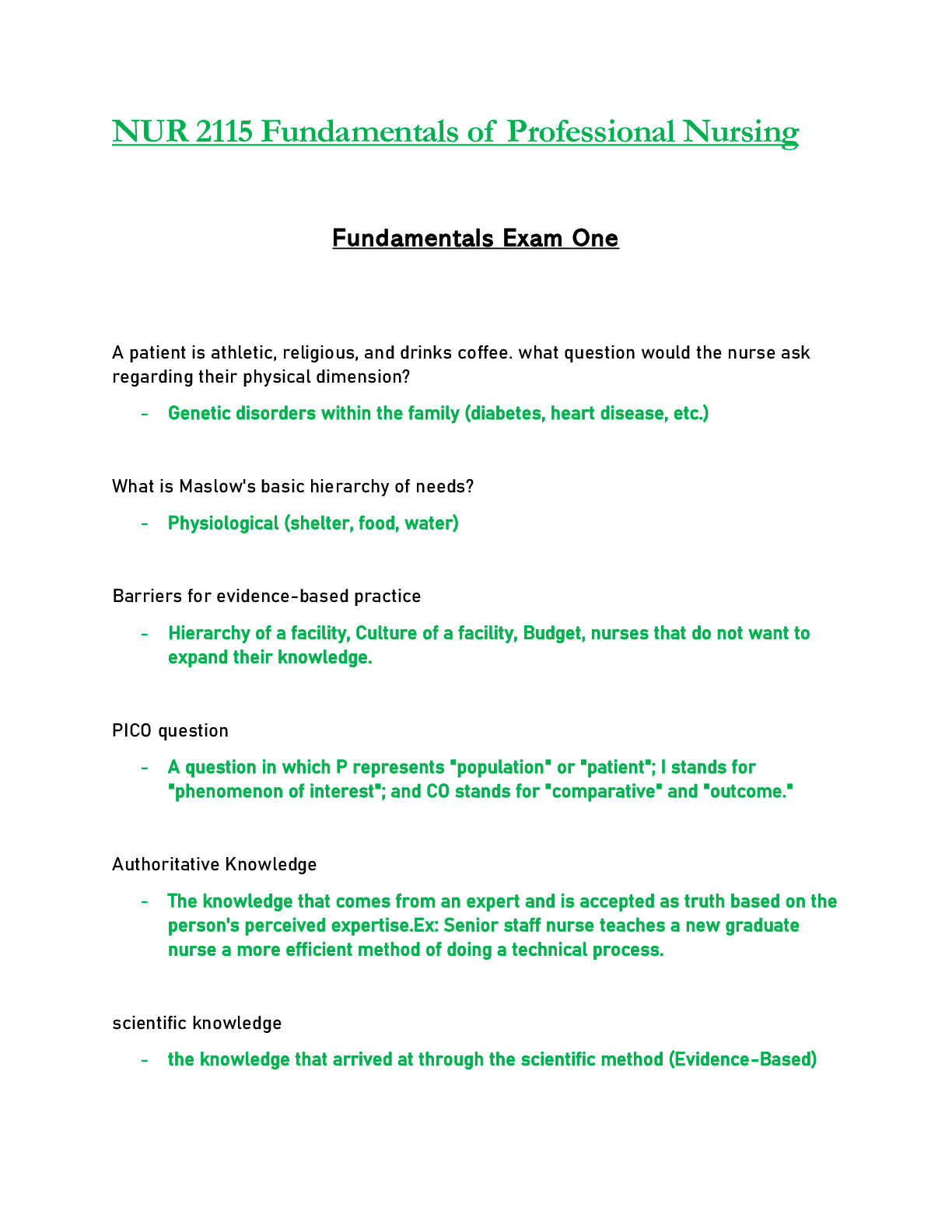 Preview image for NUR 2115 / NUR2115 Exam 1 (Latest): Fundamentals of Professional Nursing - Rasmussen
